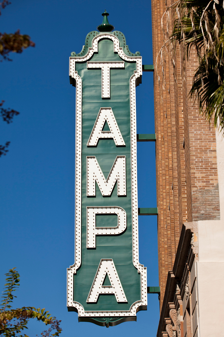 Tampa Theater sign on building in Tampa, Florida